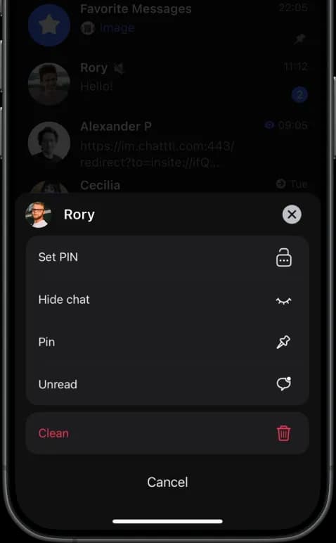 Hidden contacts and chats screen